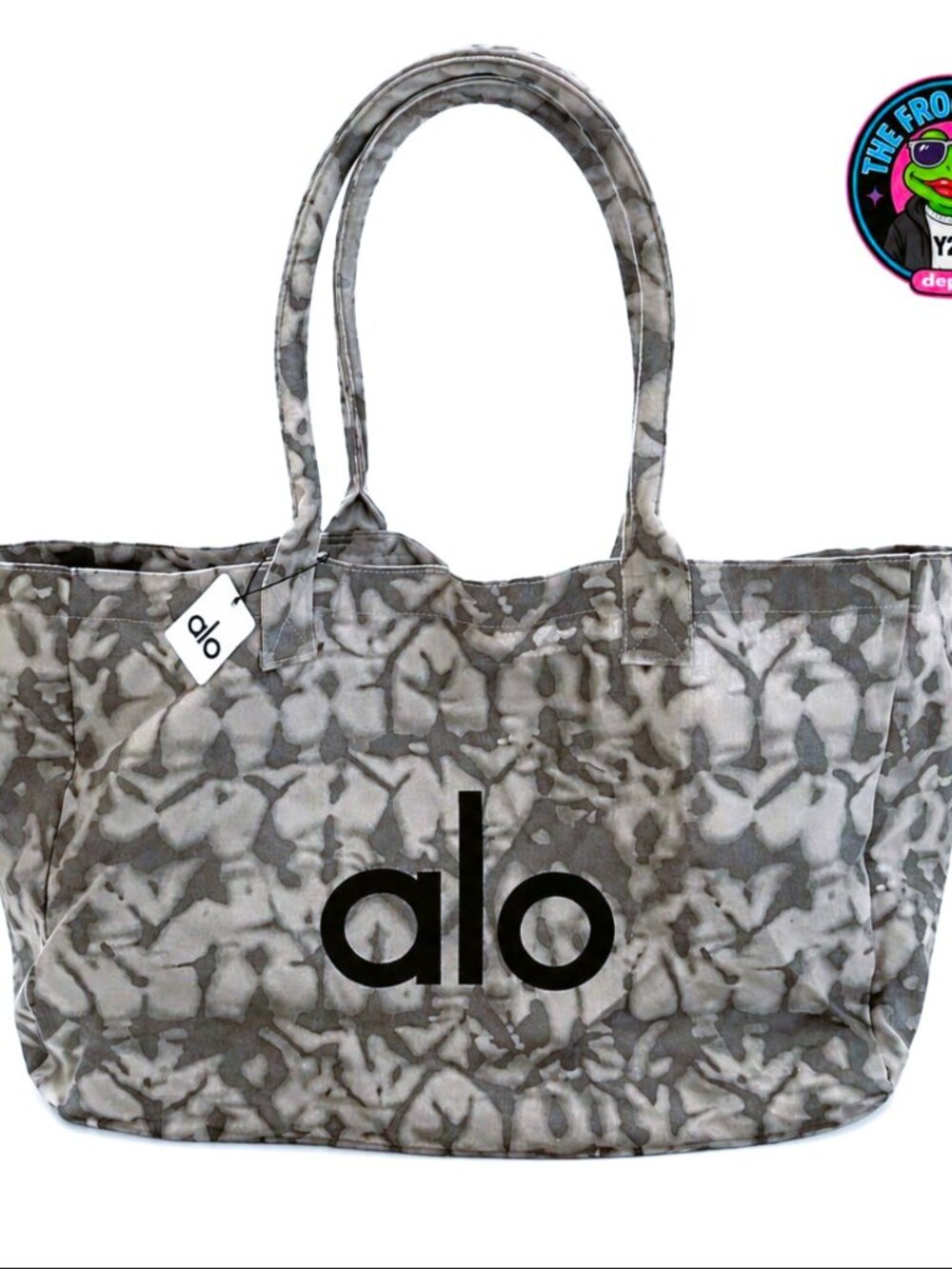 NWT ALO Yoga Gray Tie Dye Large Logo Tote Bag Gym Travel